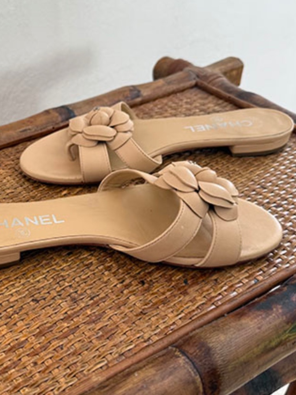 CHANEL Beige Camellia Slide Sandals - Picture 7 of 8